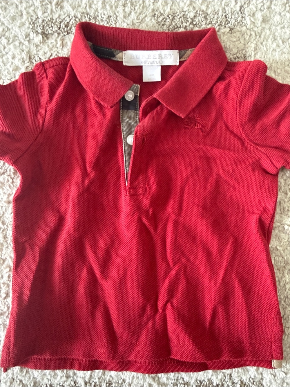 Burberry Kids Red Polo with Signature Check Trim